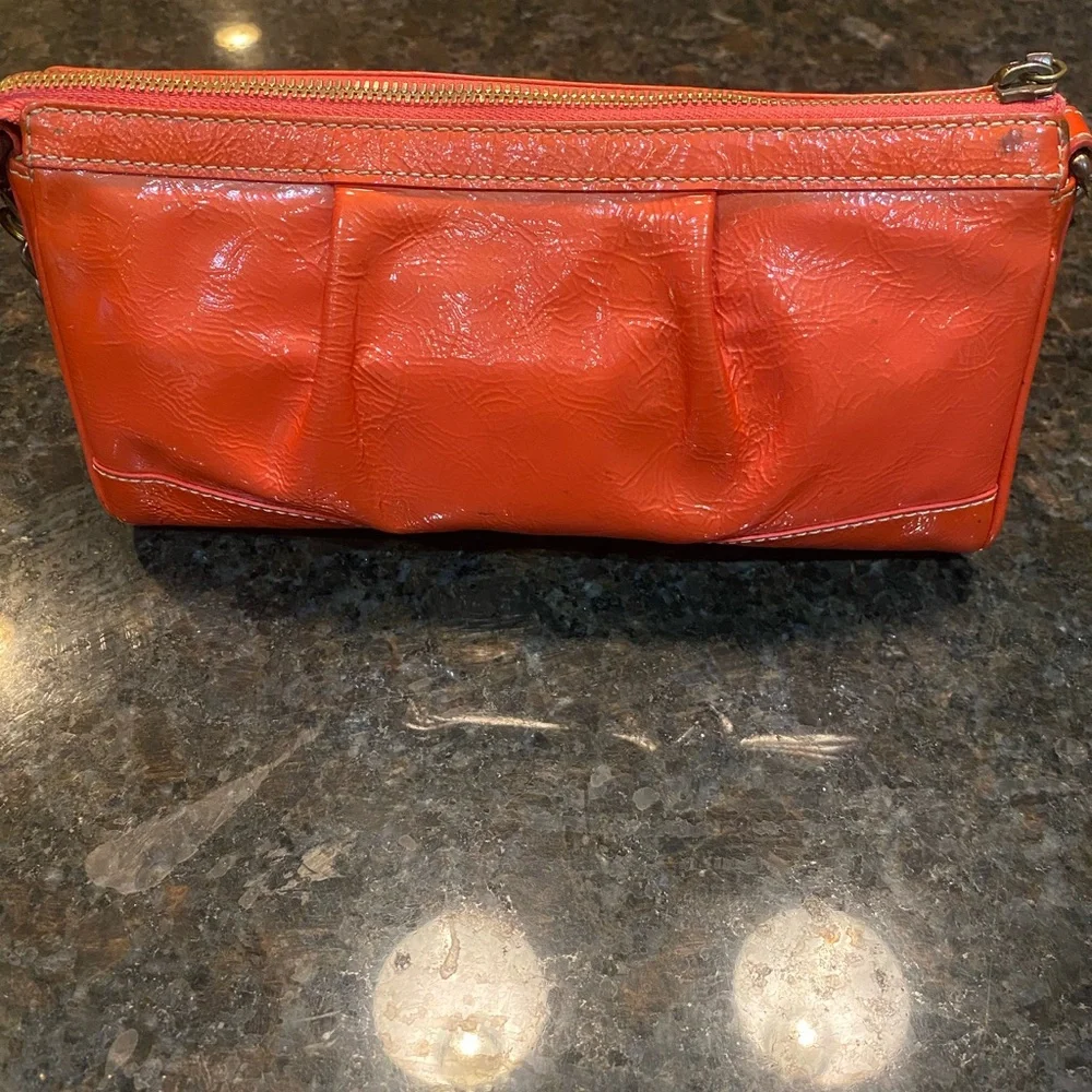 MCM Orange Leather Clutch with Chain Strap